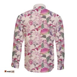 Pink Cockatoo Australia Long Sleeve Button Shirt Tropical Flowers - Seamless Pattern