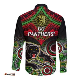 Panthers Rugby Long Sleeve Button Shirt Penrith 1966 Aboriginal Mix Polynesian Pattern
