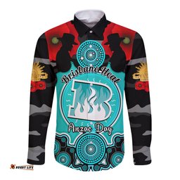Brisbane Heat ANZAC 2024 Long Sleeve Button Shirt Lest We Forget Poppy Mix Camouflage