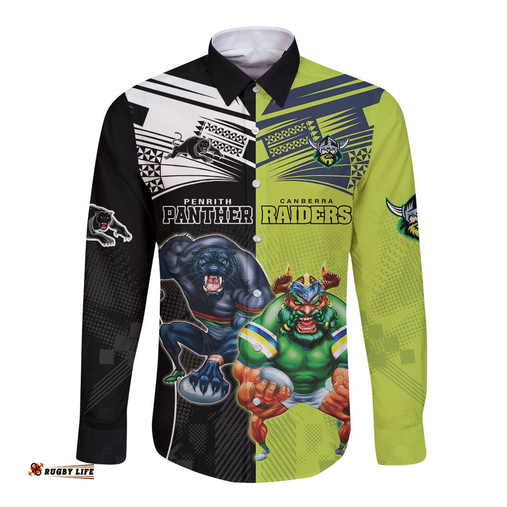 Custom Raiders and Panthers Long Sleeve Button Shirt Together Sporty Style