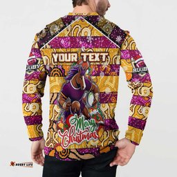 Custom Broncos Rugby Merry Christmas Button Sweatshirt Indigenous Australian Art