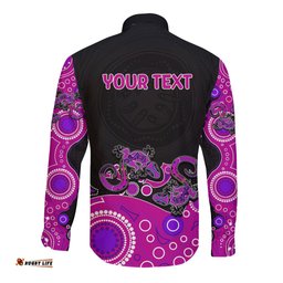 Australia Aboriginal Long Sleeve Button Shirt Lizard Pink