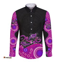 Australia Aboriginal Long Sleeve Button Shirt Lizard Pink