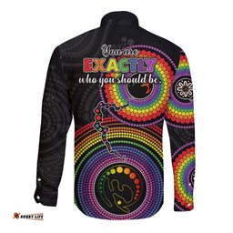 Australia LGBT Long Sleeve Button Shirt You Are Exactly Who You Should Be Aboriginal Style
