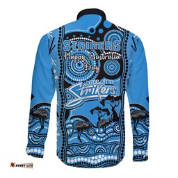 Adelaide Strikers Cricket Long Sleeve Button Shirt Happy Australia Day Aboriginal Art