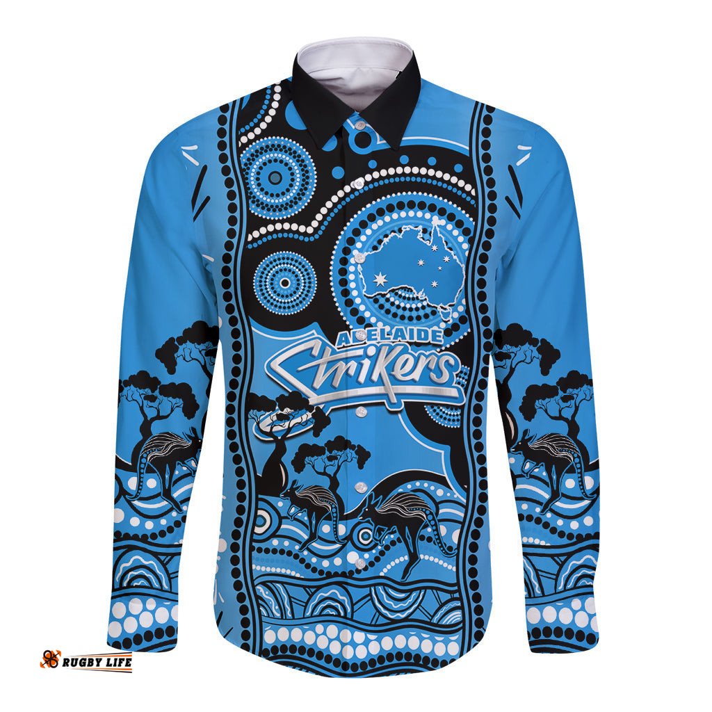 Adelaide Strikers Cricket Long Sleeve Button Shirt Happy Australia Day Aboriginal Art