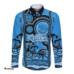 Adelaide Strikers Cricket Long Sleeve Button Shirt Happy Australia Day Aboriginal Art