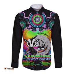 Personalised Australia Gemini Sugar Gilder Zodiac Long Sleeve Button Shirt Auz Astrology Aboriginal - Rainbow