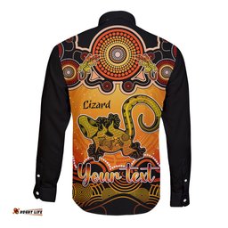 Personalised Australia Leo Lizard Zodiac Long Sleeve Button Shirt Auz Astrology Aboriginal Red