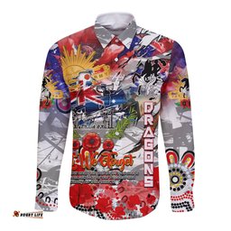 Personalised Australia Rugby Dragons ANZAC Long Sleeve Button Shirt St George Illawarra Scratch Style