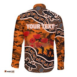 Custom Personalised Anzac Day NRL - Tigers Long Sleeve Button Shirt Aboriginal Lizard Patterns