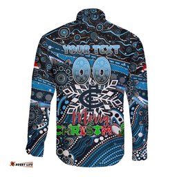 Merry Christmas AFL Carlton Blues Long Sleeve Button Shirt Aboriginal Santa Football Mascot