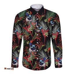 Australia Kangaroo Paw And Splendid Fairy-wren Long Sleeve Button Shirt Sameless Style