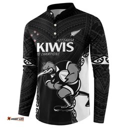 Aotearoa Rugby Custom Button Sweatshirt Maori Kiwi - Mascot Style