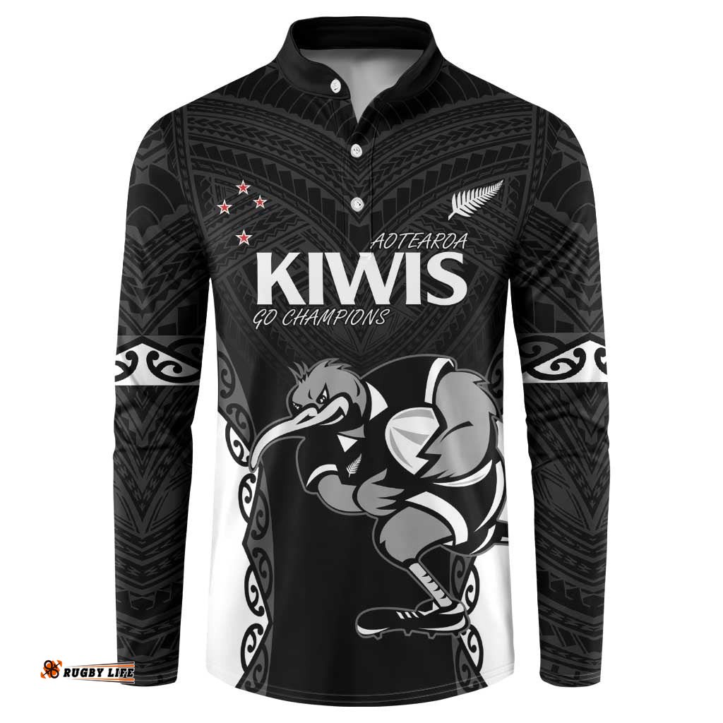 Aotearoa Rugby Custom Button Sweatshirt Maori Kiwi - Mascot Style