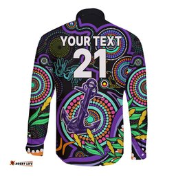 Custom Dockers Football Aboriginal Art Long Sleeve Button Shirt NAIDOC Indigenous Tribal