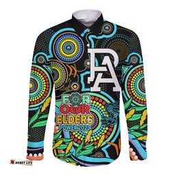 Custom Port Adelaide Football Aboriginal Art Long Sleeve Button Shirt NAIDOC Indigenous Tribal