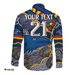 Custom Text And Number The Crows Football Long Sleeve Button Shirt Adelaide Be Unique Aboriginal Dots