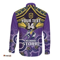 Personalised Storm Rugby Long Sleeve Button Shirt Go Melbourne Aboriginal Mix Polynesian Pattern