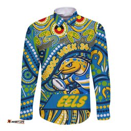 Custom Australia NAIDOC Week 2024 Long Sleeve Button Shirt Parramatta Eels Mascot Keep The Fire Burning