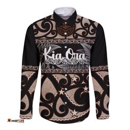 Kia Ora New Zealand Long Sleeve Button Shirt Aotearoa Proud Maori With Silver Fern