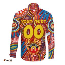 Personalised NAIDOC Week 2024 Gold Coast Suns Long Sleeve Button Shirt Australian Aboriginal Hand Painting