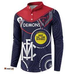 Custom AFL Demons NAIDOC Week Button Sweatshirt Keep The Fire Burning Indigenous Art