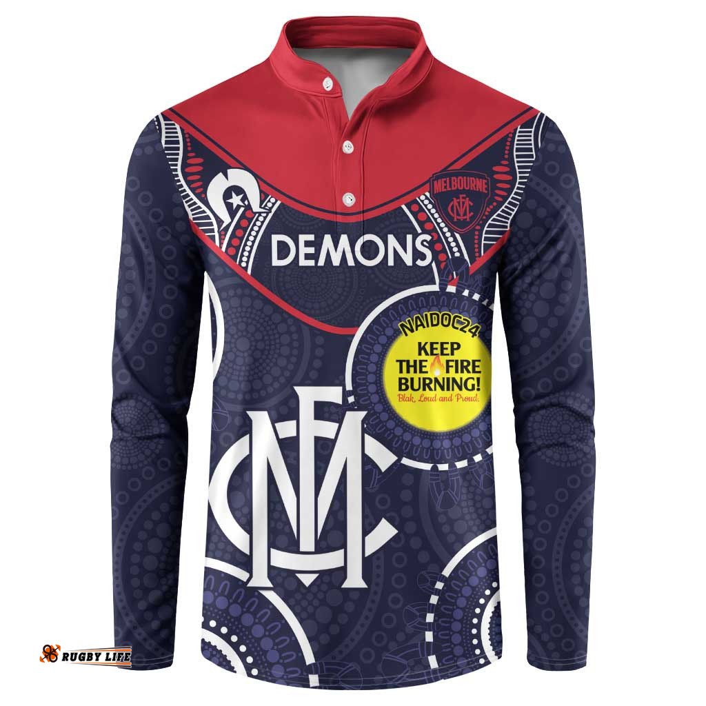 Custom AFL Demons NAIDOC Week Button Sweatshirt Keep The Fire Burning Indigenous Art