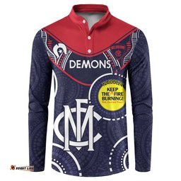 Custom AFL Demons NAIDOC Week Button Sweatshirt Keep The Fire Burning Indigenous Art