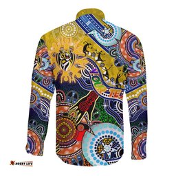 Custom NAIDOC Week 2024 Richmond Tiger Long Sleeve Button Shirt Australia Aboriginal Dot Painting