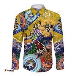 Custom NAIDOC Week 2024 Richmond Tiger Long Sleeve Button Shirt Australia Aboriginal Dot Painting