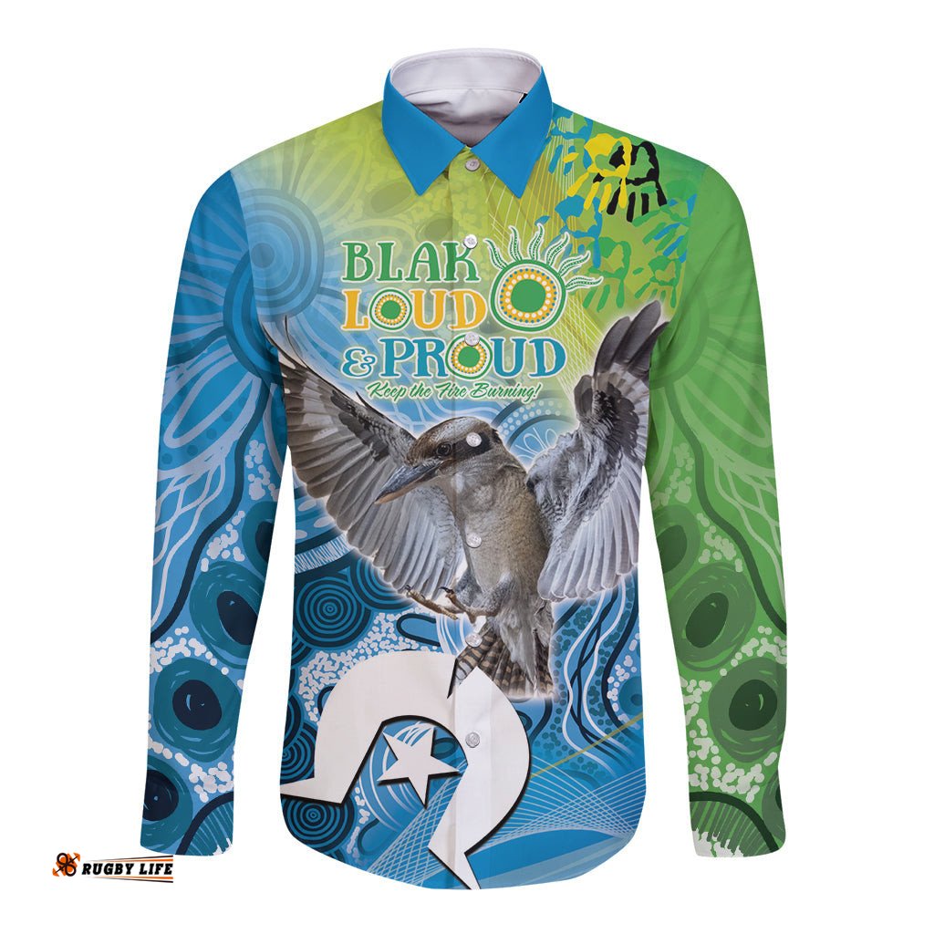 Vivid Kookaburra NAIDOC 2024 Long Sleeve Button Shirt Aboriginal Art Style