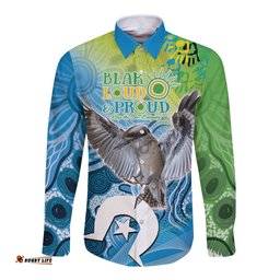 Vivid Kookaburra NAIDOC 2024 Long Sleeve Button Shirt Aboriginal Art Style