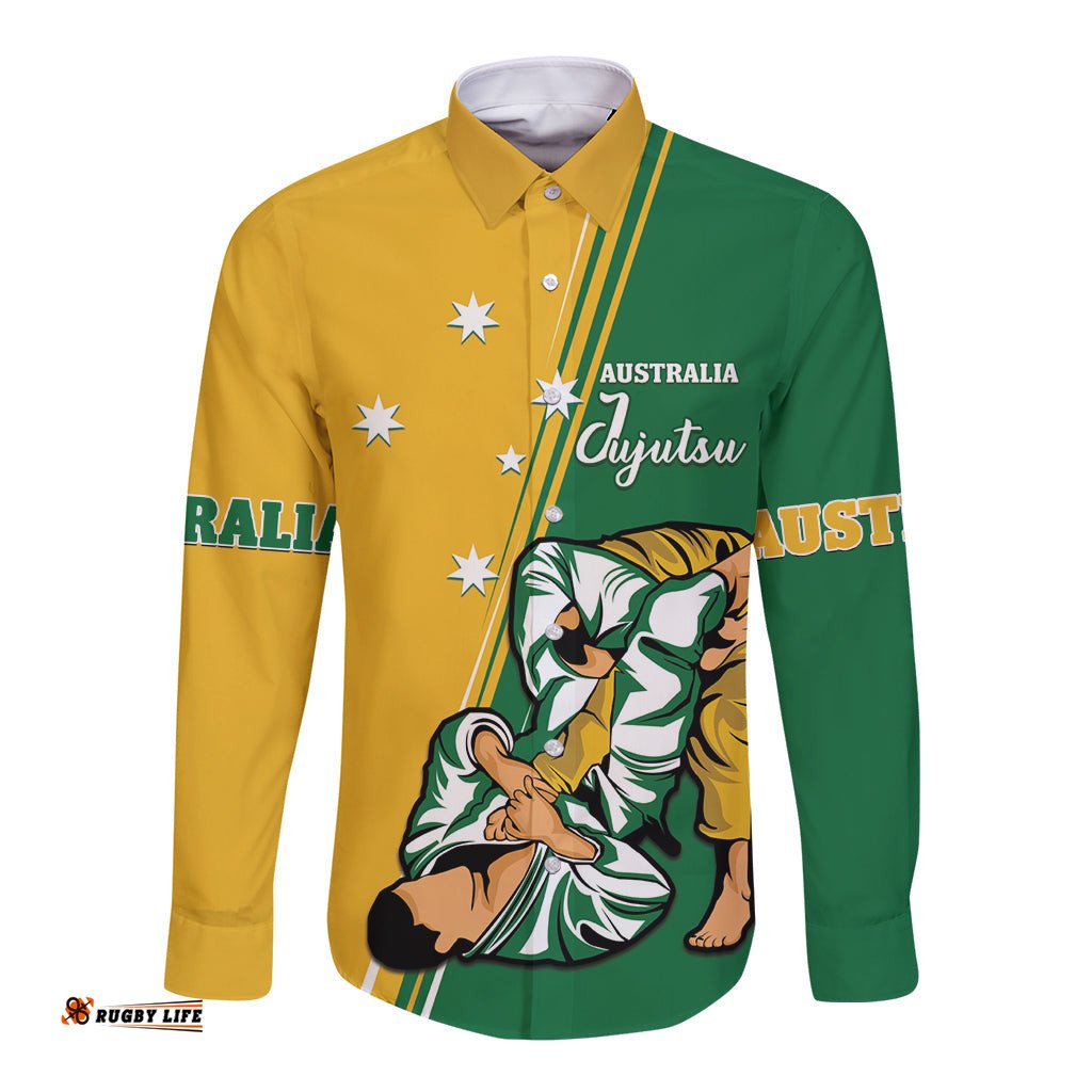 Australia Jujitsu Long Sleeve Button Shirt Tap Out Or Pass Out National Color