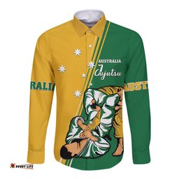 Australia Jujitsu Long Sleeve Button Shirt Tap Out Or Pass Out National Color