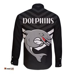 Redcliffe Dolphins Rugby Long Sleeve Button Shirt Simple Black Style