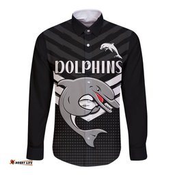 Redcliffe Dolphins Rugby Long Sleeve Button Shirt Simple Black Style