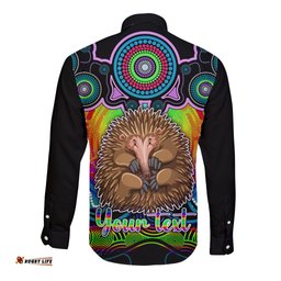 Personalised Australia Virgo Echidna Zodiac Long Sleeve Button Shirt Auz Astrology Aboriginal - Rainbow