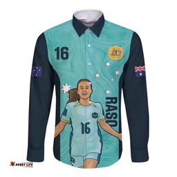 Australia Soccer Long Sleeve Button Shirt Raso Matildas Turquoise Version