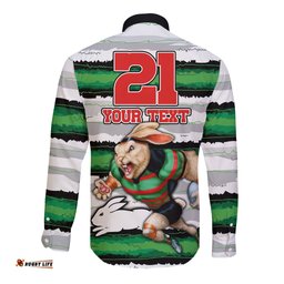 Custom Rabbitohs Mascot Rugby Long Sleeve Button Shirt The Souths Go Champions
