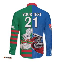 Custom Knights and Rabbitohs Mascot Together Long Sleeve Button Shirt