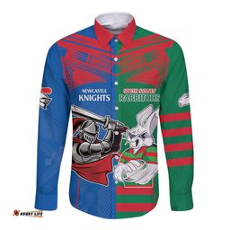Custom Knights and Rabbitohs Mascot Together Long Sleeve Button Shirt