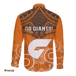 Giants Football Long Sleeve Button Shirt GWS Aboriginal Mix Polynesian Pattern