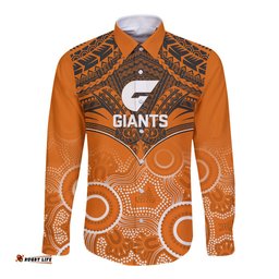 Giants Football Long Sleeve Button Shirt GWS Aboriginal Mix Polynesian Pattern