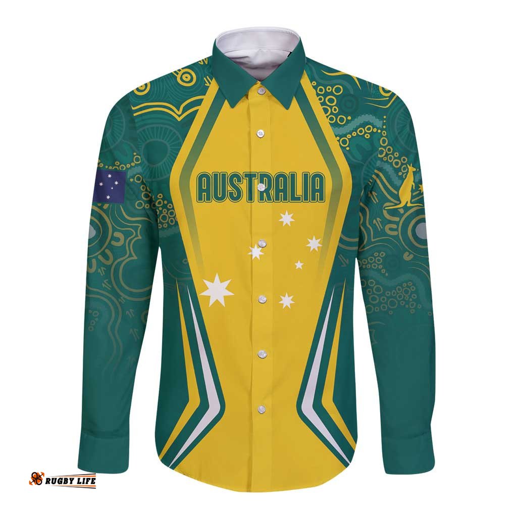 Australia 2024 Olympics Custom Long Sleeve Button Shirt Rise of the Roos Aborignal Style