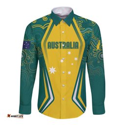 Australia 2024 Olympics Custom Long Sleeve Button Shirt Rise of the Roos Aborignal Style