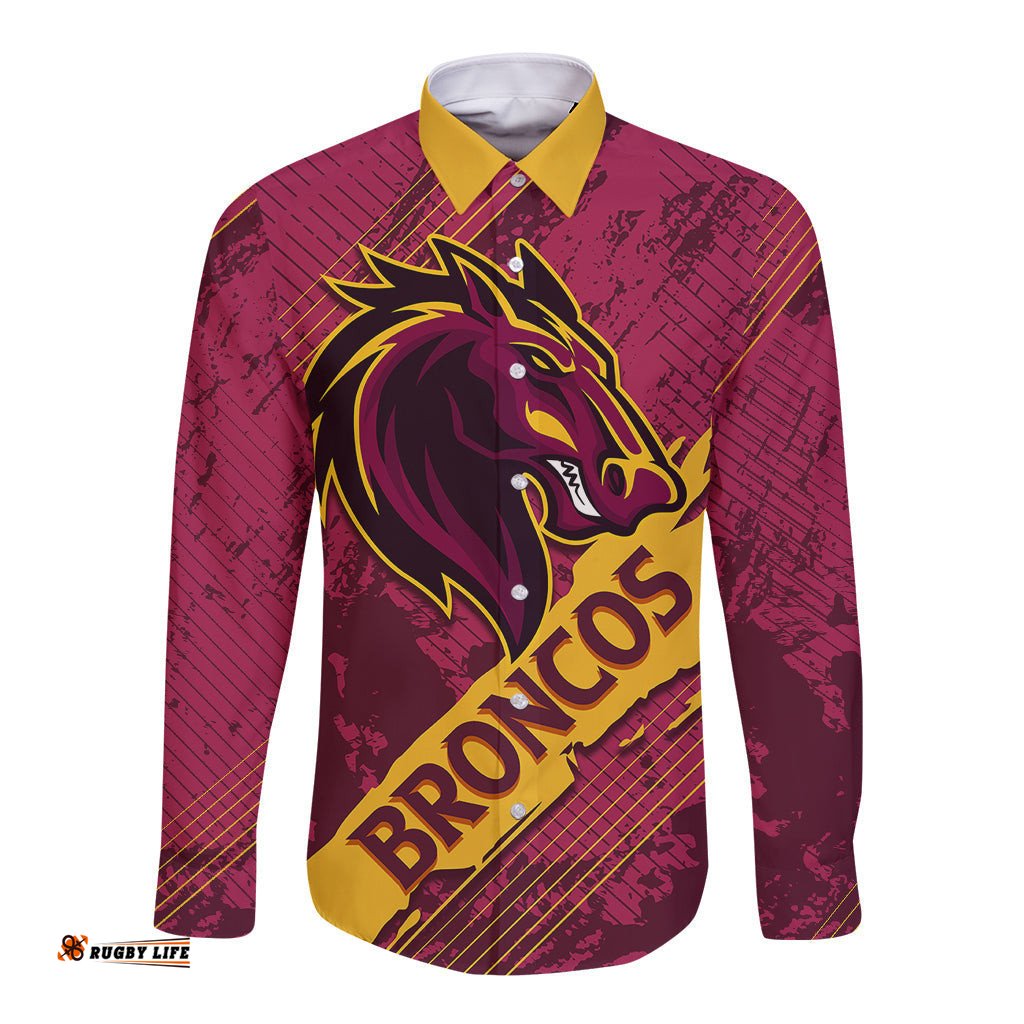 Custom Brisbane Broncos Long Sleeve Button Shirt NRL Angry Broncos