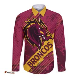 Custom Brisbane Broncos Long Sleeve Button Shirt NRL Angry Broncos