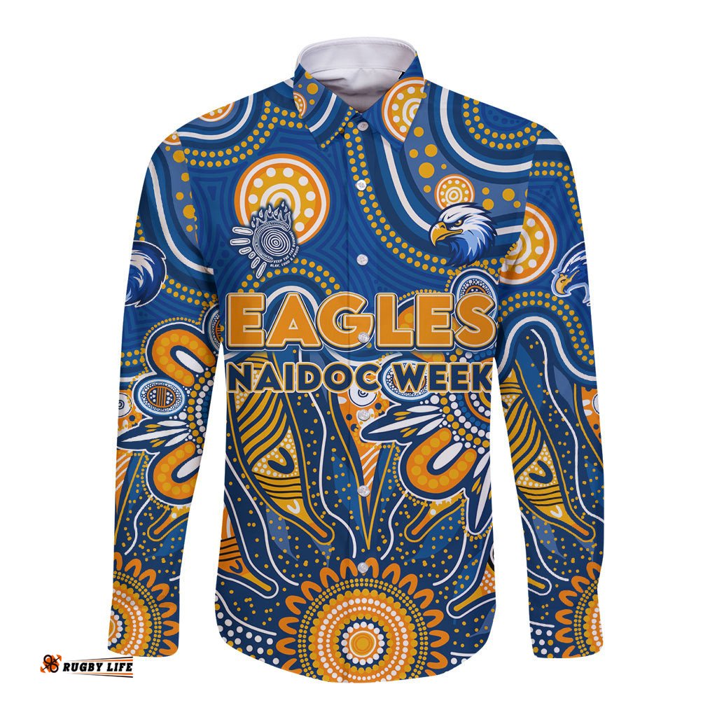 Personalised Eagles NAIDOC Week 2024 Long Sleeve Button Shirt Aussie Aboriginal Art