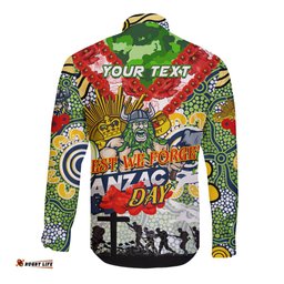 Personalised Raiders ANZAC Day Long Sleeve Button Shirt Aboriginal Rising Sun